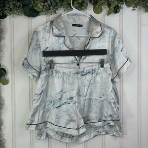 PrettyLittleThing Pajama‎ Set Shorts Marble Button Down Sleepwear Satin size 8